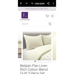 Belgian Flax Linen Rich Cotton Blend Quilt 3 Piece Set for full or queen -Ivory